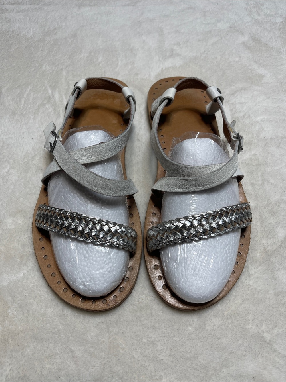UGG Women's Taupe Sandals with Silver Braided Toe Strap Size 9